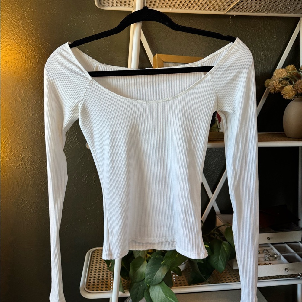 Reformation White Ribbed Long Sleeve Tee